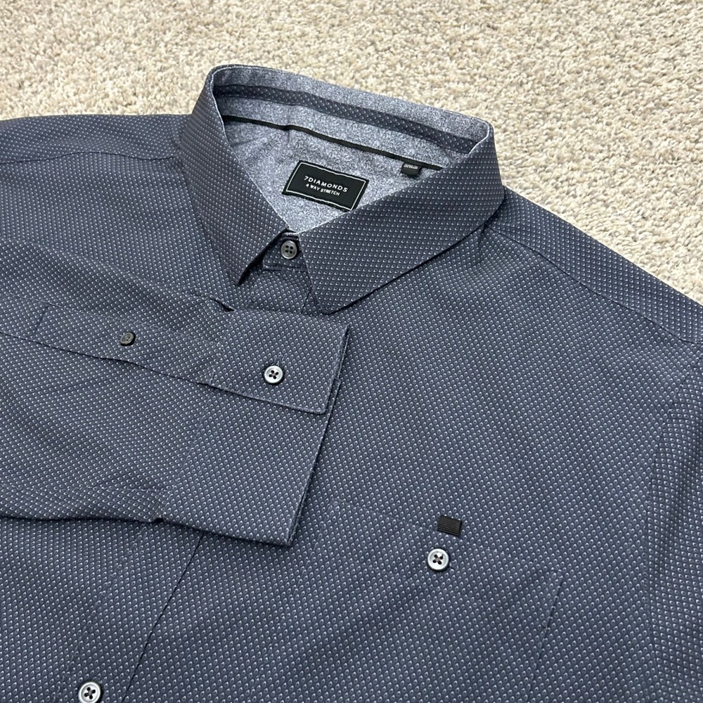 7 Diamonds Button Down Shirt XXL Blue 4 Way Stretch Geometric Break My Heart